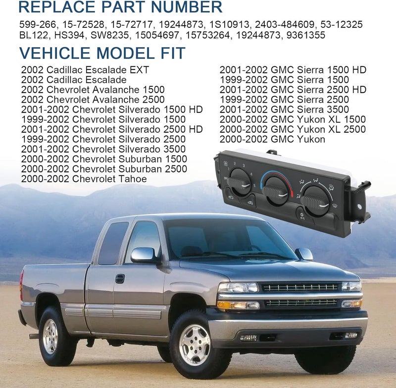 DICMIC Front A/C Heater Climate Control Module Compatible with 2002 Cadillac Escalade EXT Chevrolet Avalanche 1500 2500 1999-2002 GMC Sierra 1500 2500 Replace# 599-266, 15-72528 - Image 2